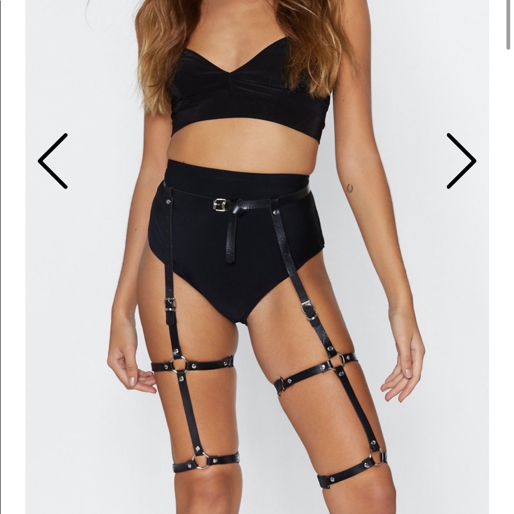 Faux leather leg harness